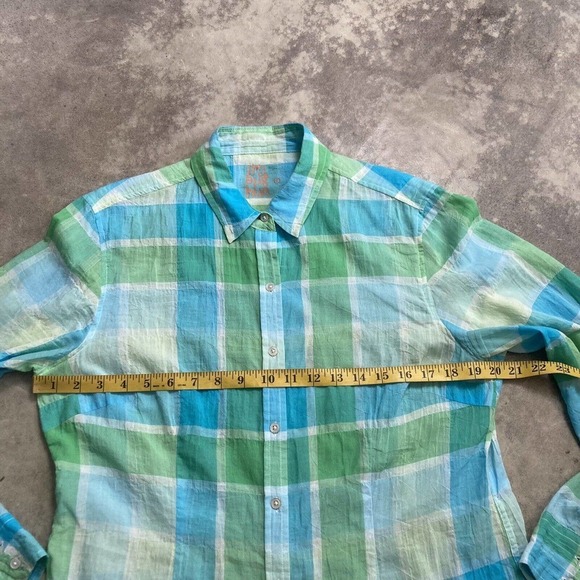 J.Mclaughlin Shirt Womens Size 10 Relaxed Cameron Button Up‎ Blue Green Collared - Picture 2 of 9